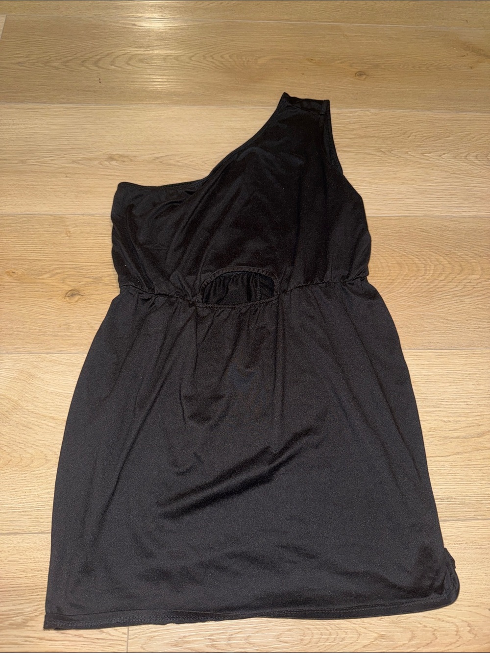 Asymmetric One-Shoulder Black Dress with Cutout Waist